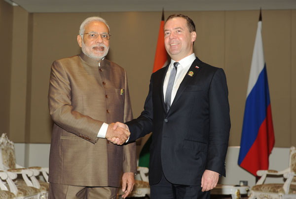 Modi meeting the Prime Minister of Russian Federation