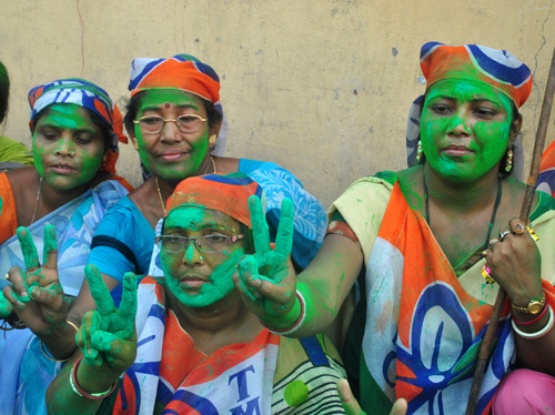 TMC supporters celebrate in front of CM's residence