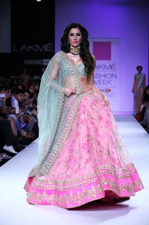 Nargis Fakhri walks for Anushree Reddy at Lakme Fashion Week
