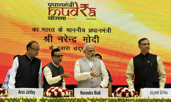 Narendra Modi launching the Pradhan Mantri MUDRA