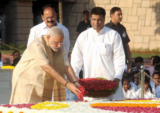 Mahatma Gandhi on his 146th birth anniversary, at Rajghat, in Delhi 