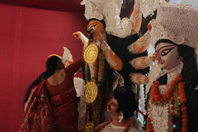 Women smear each other with sindoor on Vijaya Dasami