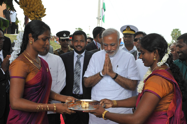 Modi flagging off the Talaimannar-Madu Road train, in Sri Lanka 