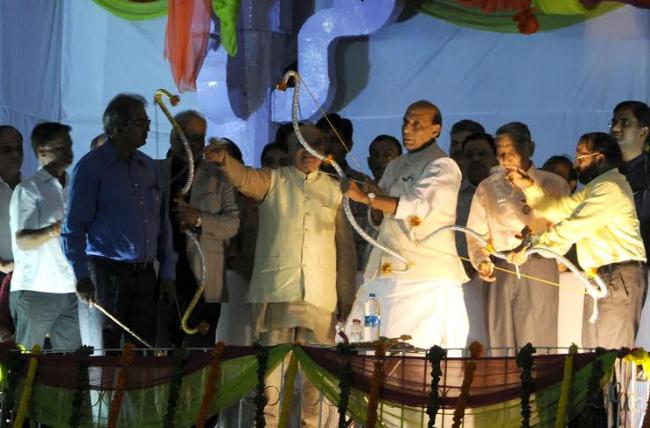 Ravana effigy in flames at Dussehra 
