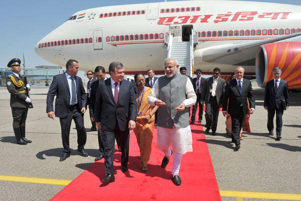 Modi arrives at "Tashkent -1" Airport, in Tashkent, Uzbekistan