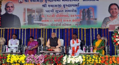 Shyamji Krishna Varma: PM hands over certificate to Anandiben Patel