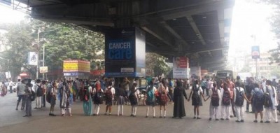 Kolkata: Students block road to protest school shut down