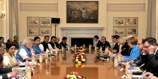 The German Chancellor, Dr. Angela Merkel with the Prime Minister, Narendra Modi,