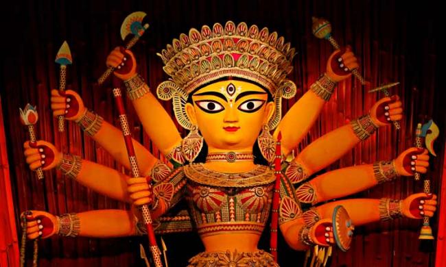 Glimpse of Goddess Durga from Kolkata's Ahiritola Sarbojanin