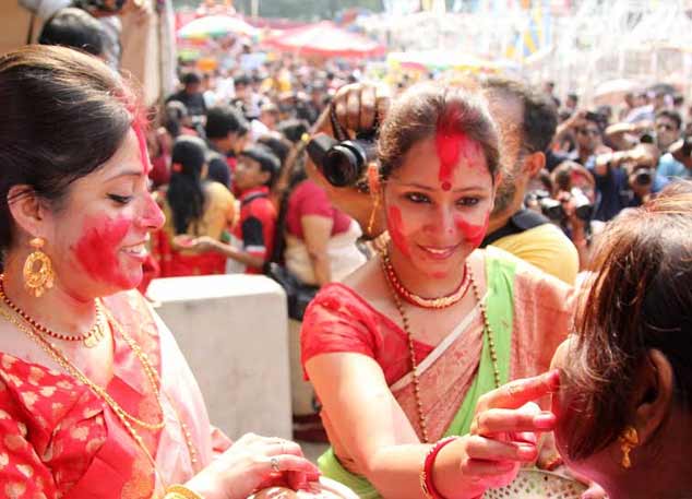 Revellers bid adieu to Goddess Durga on Maha Dashami