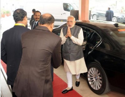 Narendra Modi arrives at the PETROTECH-2016