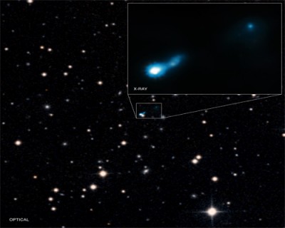 Glow from the Big Bang allows discovery of distant black hole jet