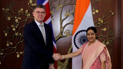 Sushma Swaraj  meets Iceland's Foreign Affairs Minister Gunnar Bragi Sveinsson