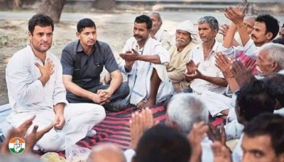 Congress projects Rahul as the saviour of farmers from Modi and RSS