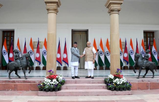 The Prime Minister of Nepal, K.P. Sharma Oli with the Prime Minister, Narendra Modi, at the Ceremonial Reception, at Rashtrapati Bhavan