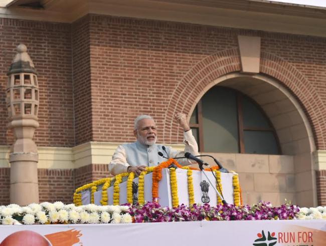  Narendra Modi paying floral tribute to Sardar Vallabhbhai Patel on Rashtriya Ekta Diwas, at Patel Chowk, in New Delhi 