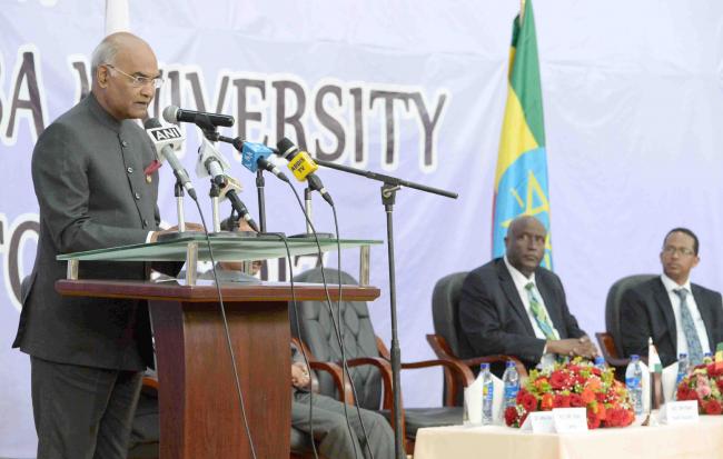 President Ram Nath Kovind addressing student community in Ethiopia