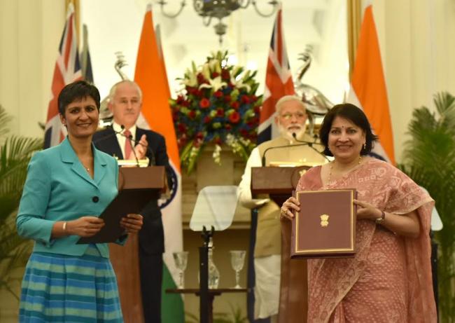  Prime Minister of Australia, Mr. Malcolm Turnbull introducing the Prime Minister, Narendra Modi to the Australian dignitaries