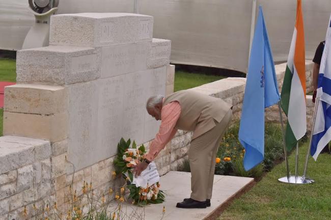 Narendra Modi at the Indian cemetery at Haifa