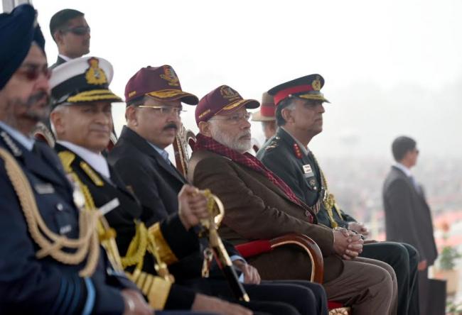 Narendra Modi inspecting the Guard of Honour, during the Prime Ministerâ€™s NCC Rally