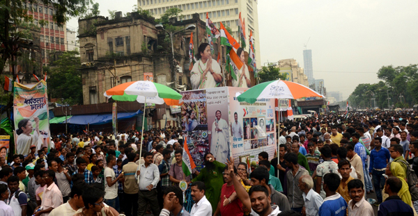 TMC workers throng Kolkata's Esplanade area to observer 21 July Martyrs Day