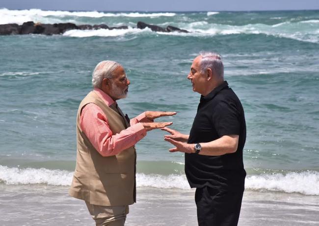Narendra Modi at the Indian cemetery at Haifa