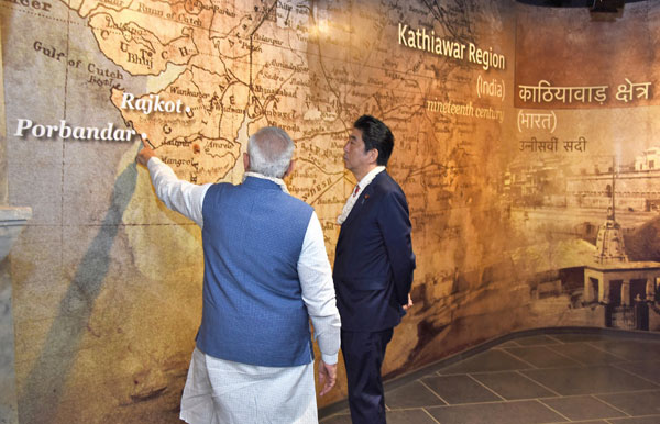 Narendra Modi and the Prime Minister of Japan, Mr. Shinzo Abe at Ground Breaking ceremony of Mumbai-Ahmedabad High Speed Rail Project