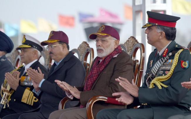 Narendra Modi inspecting the Guard of Honour, during the Prime Ministerâ€™s NCC Rally