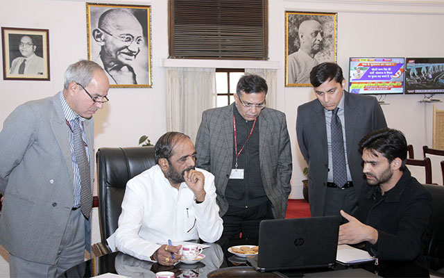 Shri Anil Madhav Dave  in a meeting with  Shri Gajendra Singh