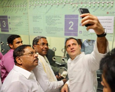Rahul Gandhi travels in metro in Bangalore, clicks selfie