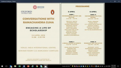 Ashoka University hosts two-day workshop on "Conversations with Ramchandra Guha: Engaging a Life of Scholarship"