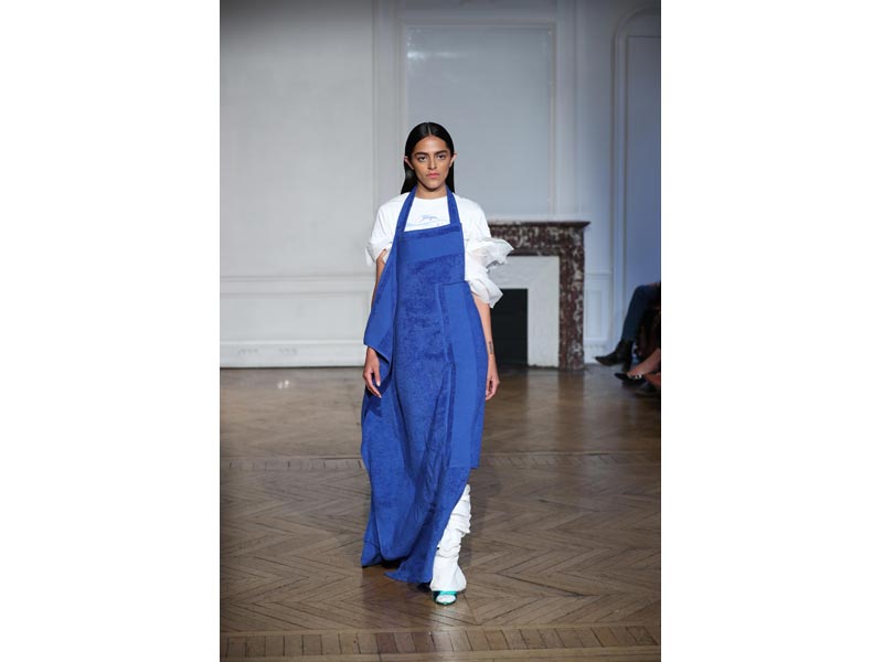 Models walk for designer Afterhomework in Paris Fashion Week