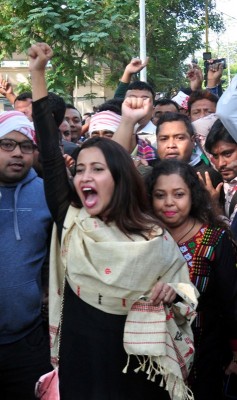 Assamese actress shouts slogans while protesting against CAB