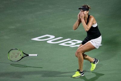 Petra Kvitova of the Czech Republic reacts during the womens singles semifinal 