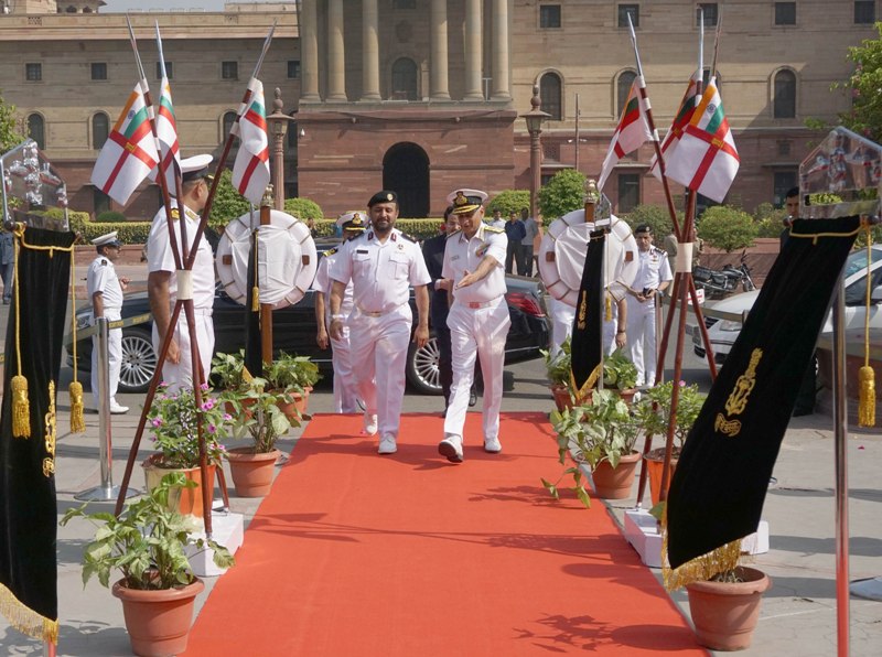 Major General (Navy) Abdullah Bin Hassan Al-Sulaiti, Commander Qatari Emiri Naval Forces inspects guard of honour 