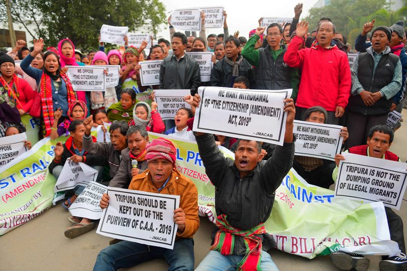 Demonstrators oppose CAA in Agartala