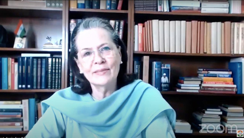 Congress President Sonia Gandhi in discussion with Chief Ministers of seven states