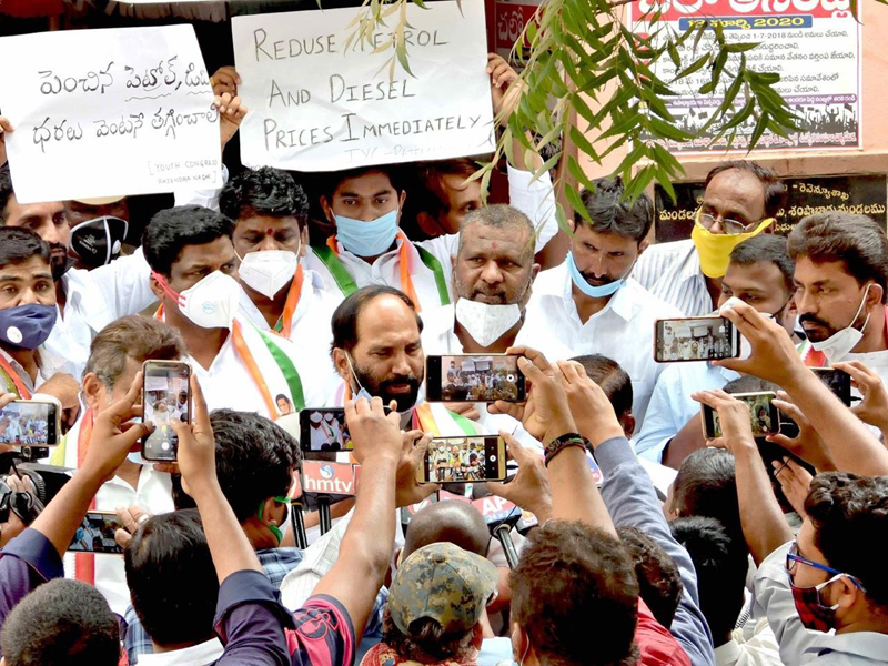Telangana Pradesh Congress Committee members participate in Dharna