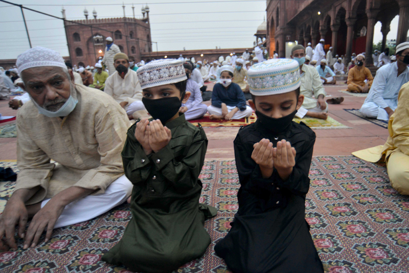 New Delhi: Muslim devotees offer prayers at Jama Masjid on Eid-ul-Adha