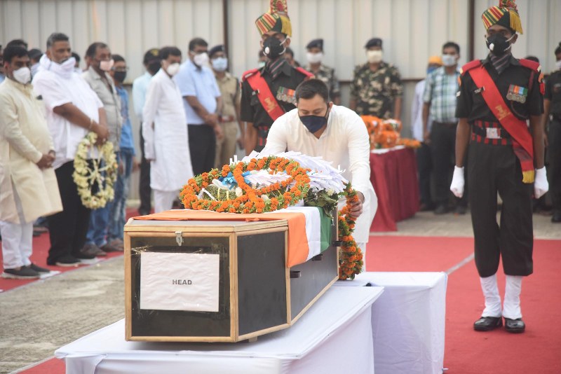Bihar Deputy CM Sushil Kumar Modi pays tribute to martyr havildar Sunil Kumar at Patna airport