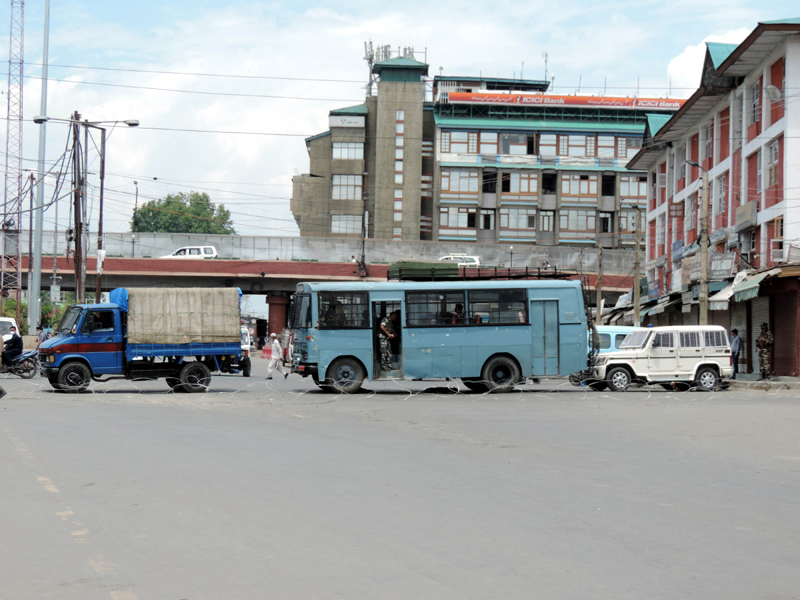 A view of the closed Hari Singh street in Srinagar amid Covid lockdown