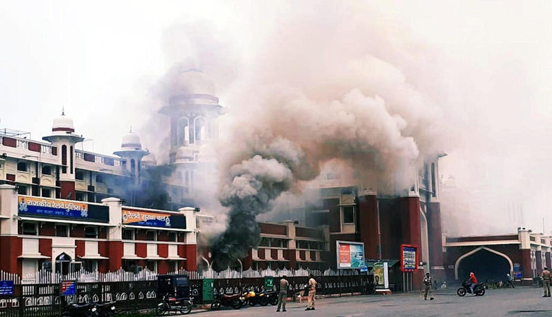 Smoke emanating from ATM booths at Lucknow's Charbagh railway station