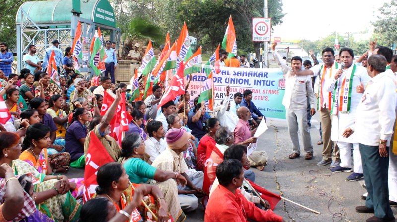 Trade Union call for shutdown- Bharat Bandh-  hits life in India