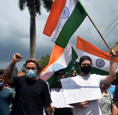 Indians of Chinese origin protest against Chinese aggression