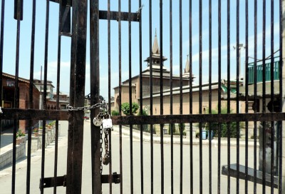 Main gate of Jamia Masjid in down town Srinagar closed