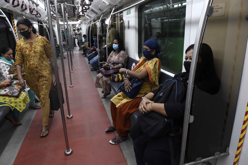passengers travelling in Kolkata metro after service started on Monday