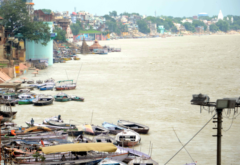 Ghats of Varanasi partially submerged after water level in Ganges rose due to rains
