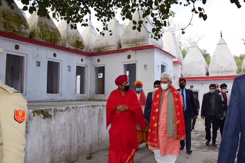 Jammu and Kashmir Lt Guv Manoj Singa reviews Surinder Lake