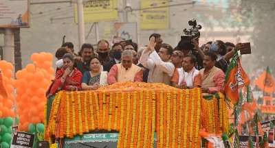 In Images: BJP leader Suvendu Adhikari's mega roadshow in Kolkata