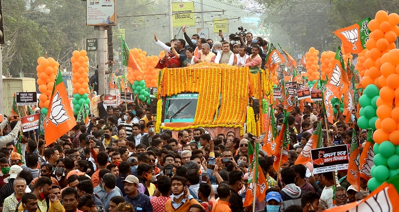 In Images: BJP leader Suvendu Adhikari's mega roadshow in Kolkata
